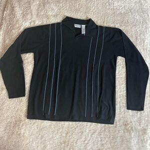 Claiborne Luxe Black Polo with Light Blue Stripes